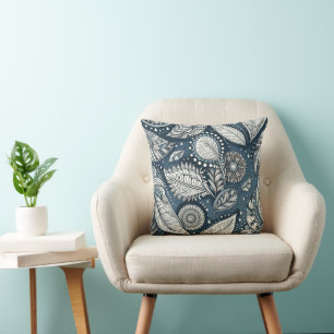 Coussin Denim Feuilles 2