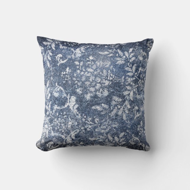 Coussin Denim floral défraîchi : Arrière - plan texturé gr (Recto)