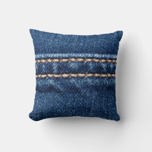 Coussin Dénim piqué : texture du jean closeup.