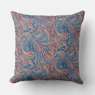 Coussin Denim rouge, blanc et bleu de Paisley de Faux