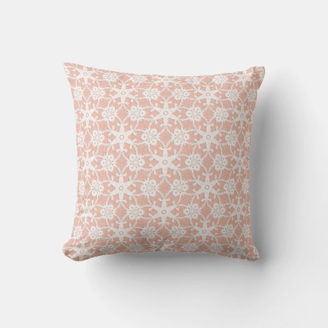 Coussin Dentelle antique - blanc et pêche (Recto)