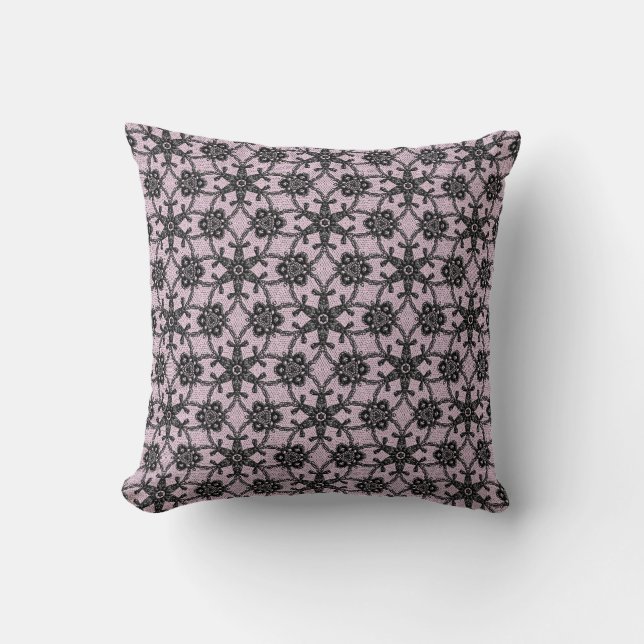 Coussin Dentelle antique - noir et rose glacé (Recto)