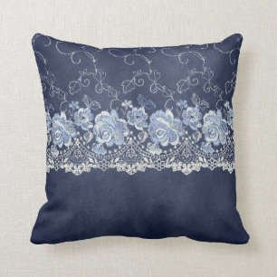 Coussin Dentelle bleue et blanche de la marine