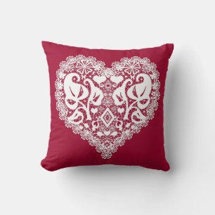 Coussin Dentelle coeur rouge feuille dentelle fleurie Vale