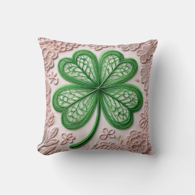 Coussin Dentelle de coquette florale shamrock Saint Patric (Recto)