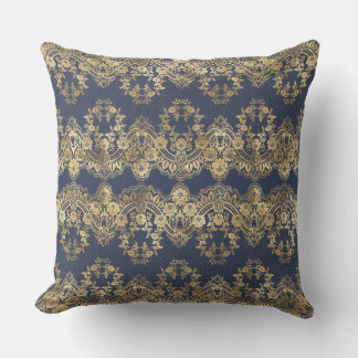 Coussin Dentelle d'or, motif, bleu foncé, élégant, motif, 