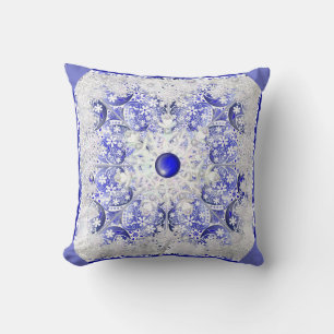 Coussin Dentelle en céramique bleu de grèce & flocon de ne