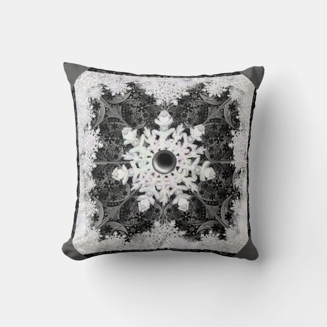 Coussin Dentelle en céramique noir & flocon de neige (Recto)