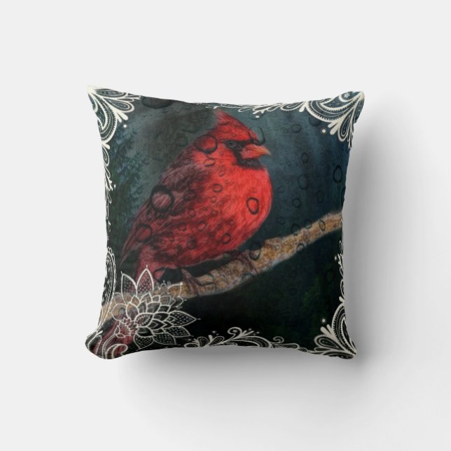 Coussin Dentelle florale blanche Primitive Noël Cardinal r (Recto)