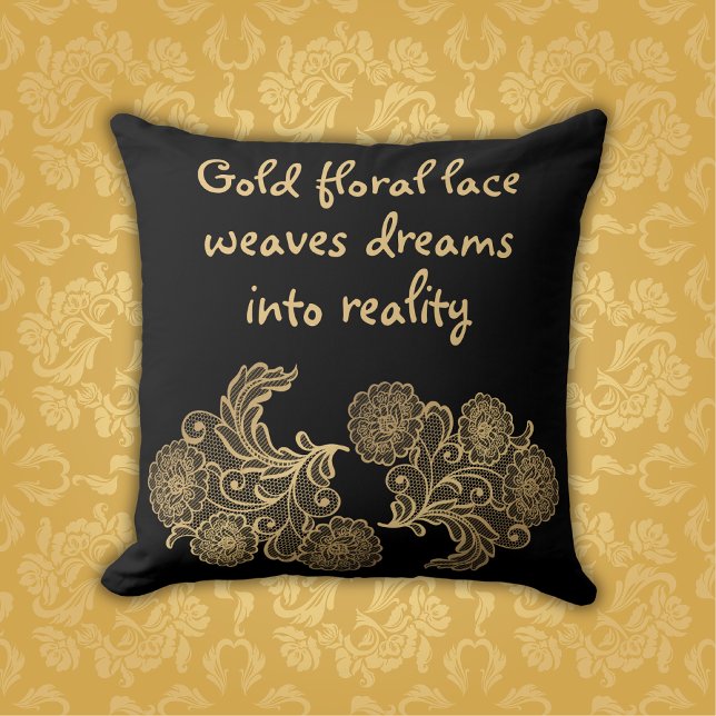 Coussin Dentelle florale d'or monogramme | (Créateur téléchargé)