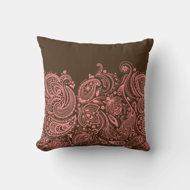 Coussin Dentelle Florale Rose avec Arrière - plan Brown (Recto)