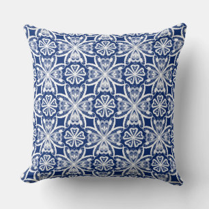 Coussin Dentelle rétro filet de poisson bleu blanc