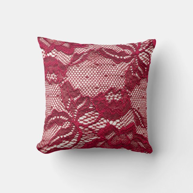 Coussin Dentelle rouge : textile jacquard élastique. (Recto)