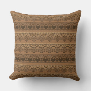 Coussin dentelle vintage ajoule beige marron pour la décor