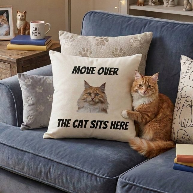 Coussin Déplace-toi, le chat s'assoit ici Drôle de chat pe (Créateur téléchargé)