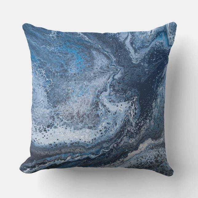 Coussin Dérive océanique bleu et gris abstrait (Recto)