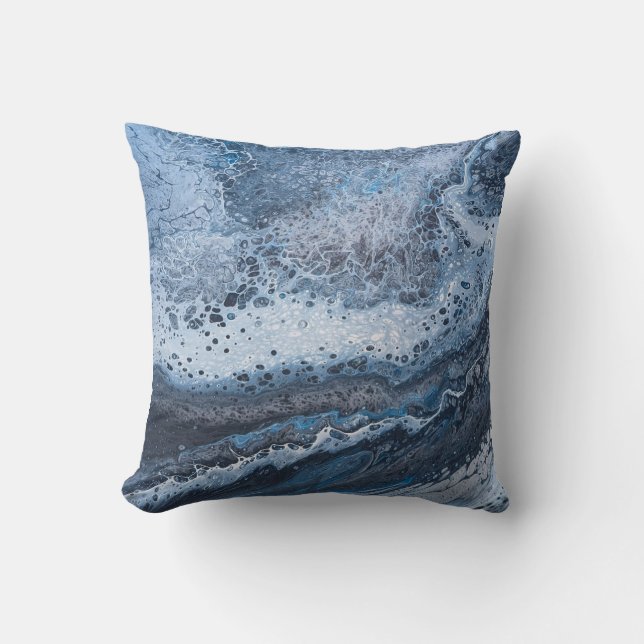 Coussin Dérive océanique bleu et gris abstrait (Recto)