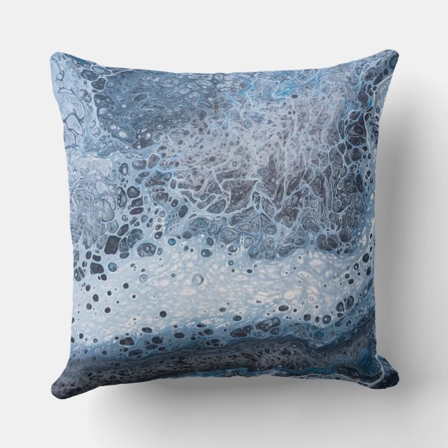Coussin Dérive océanique bleu et gris abstrait (Verso)