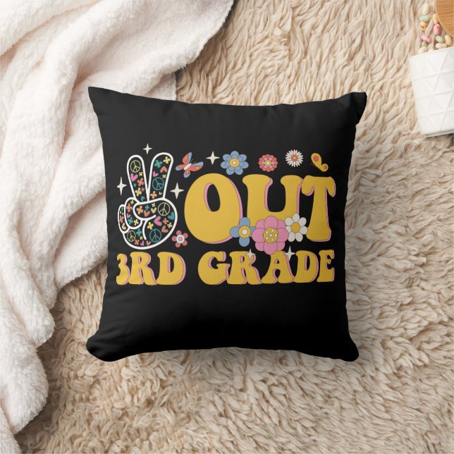 Coussin Dernier jour d'école groovy de 3e année, Peace Out (Couverture)
