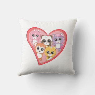 Coussin Des amis animaux en forme de coeur lancent l'oreil
