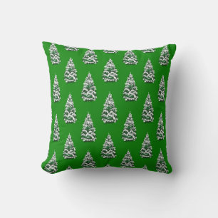Coussin Des arbres de Noël enneigés en Motif vert