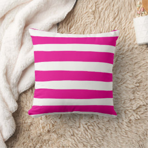 Coussin Des bandes inégales en Magenta et Blanc