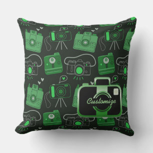 Coussin des caméras rétro de bug noir et vert