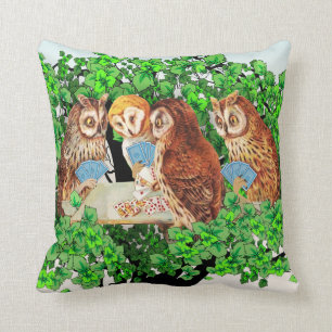 Coussin des cartes de jeu des hiboux Vintages
