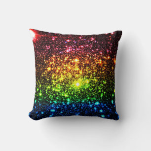 Coussin des étoiles arc-en-ciel foncé