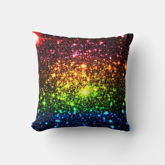 Coussin des étoiles arc-en-ciel foncé (Recto)