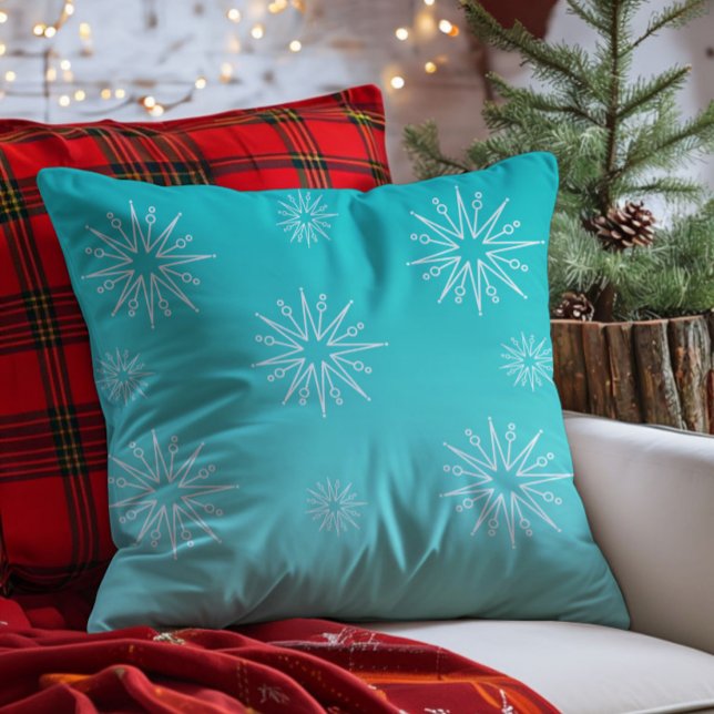 Coussin des Etoiles de Noël éblouissantes, Aqua (Aqua Dazzling Christmas Stars Throw Pillow)