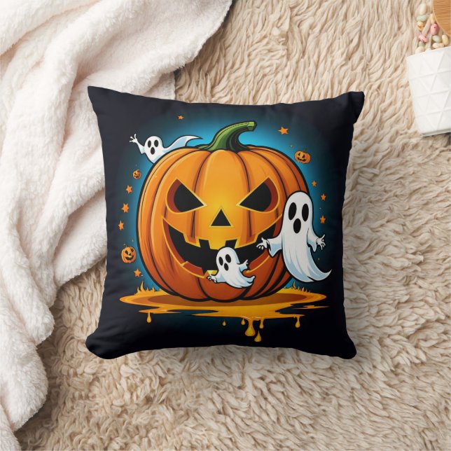 Coussin Des fantômes d'Halloween lunaires autour d'un citr (Couverture)