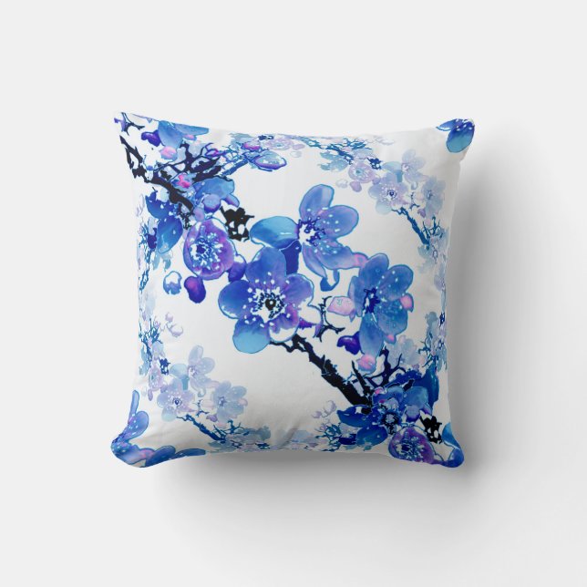 Coussin Des fleurs d'abricot en bleu sur un arrière - plan (Recto)