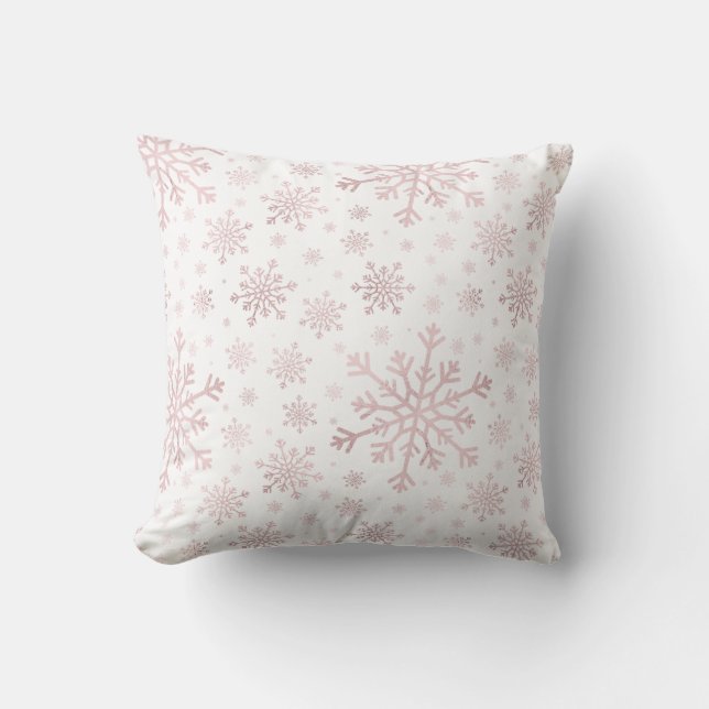 Coussin Des flocons de neige roses à Noël blanc d'hiver (Recto)