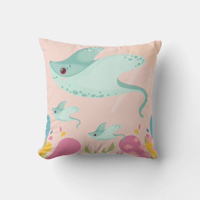 Coussin Des mignongres dans la scène océanique rose, (Recto)