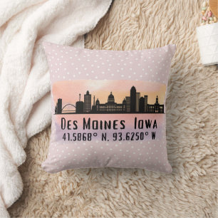 Coussin Des Moines IA Ciel de la ville Latitude et Longitu
