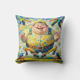 Coussin Des oiseaux volant autour d'un homme heureux