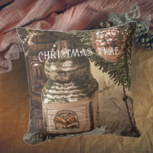 Coussin Des ornements de Noël vintage et un sapin de Noël