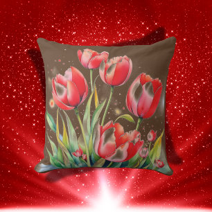 Coussin Des pavots rouges sur un Arrière - plan Brown
