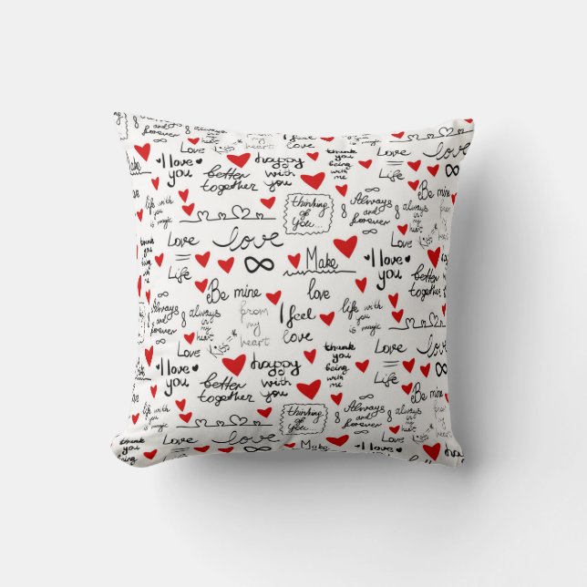 Coussin Des phrases d'amour, des coeurs de gribouillis, de (Recto)