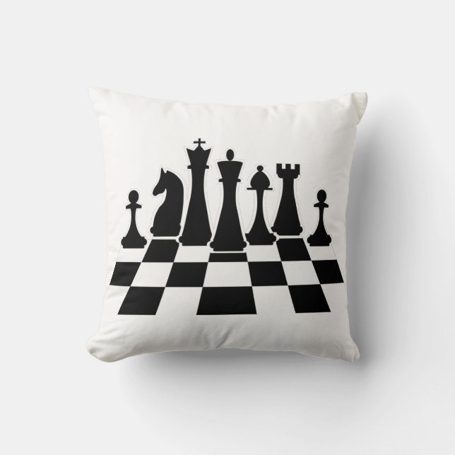 Coussin Des pièces d'échecs noires sur un échiquier (Recto)