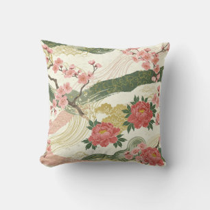 Coussin Des pivoines roses et des fleurs de cerisiers lanc