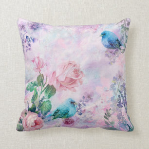Coussin Des roses jolies roses rose ornithologiques sur le