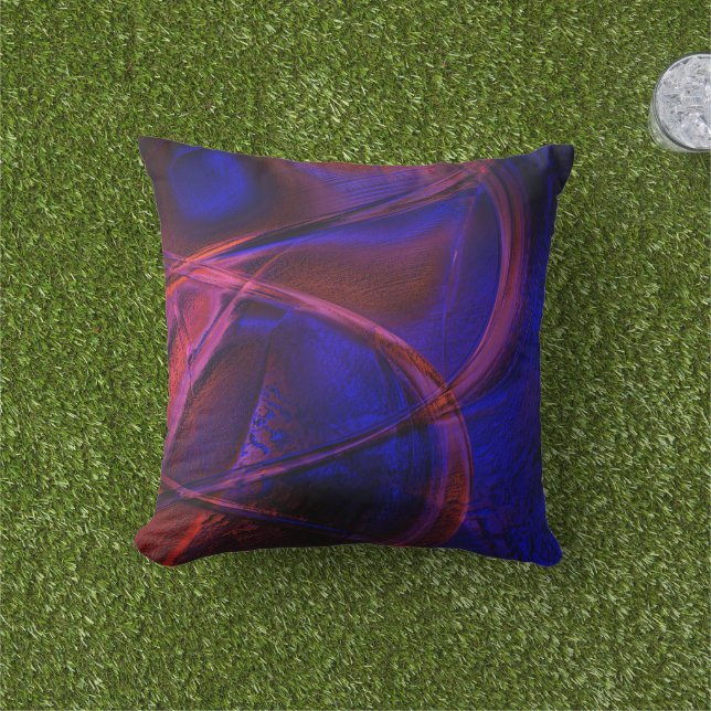 Coussin Des traits courbés sur une croûte bleue et rouge s (Herbe)