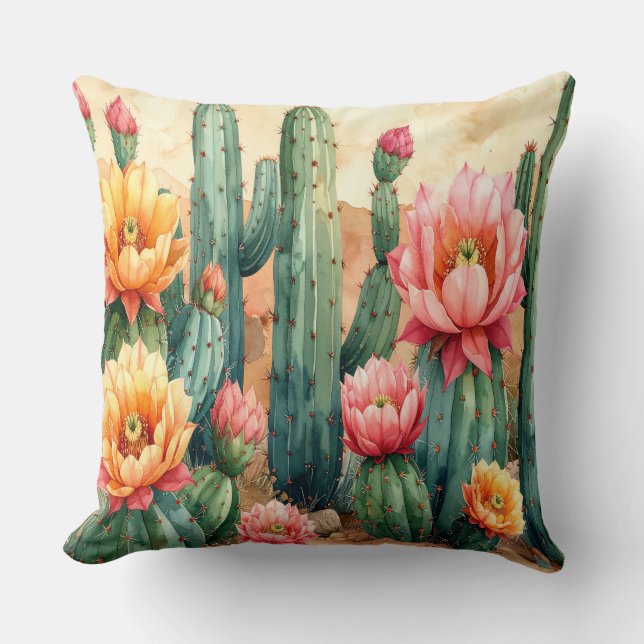 Coussin Desert Cactus Pillow - Boho Southwest Decor Cushio (Recto)