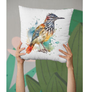 Coussin Desert Spirit, Roadrunner en Aquarelle