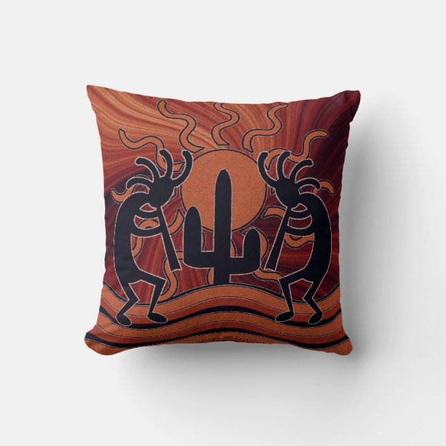 Coussin Desert Sun Cactus Kokopelli Design Sud-ouest (Recto)