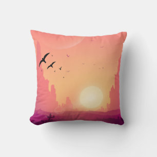 Coussin Desert Sunset Scene avec oiseaux - Nature Paysage