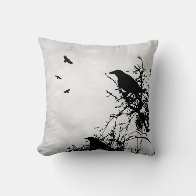 Coussin Design 43 Corbeau corbeau corbeau oiseaux gris (Recto)