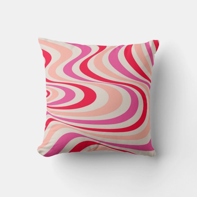 Coussin Design abstrait à tourbillon rose, rouge et gris (Recto)